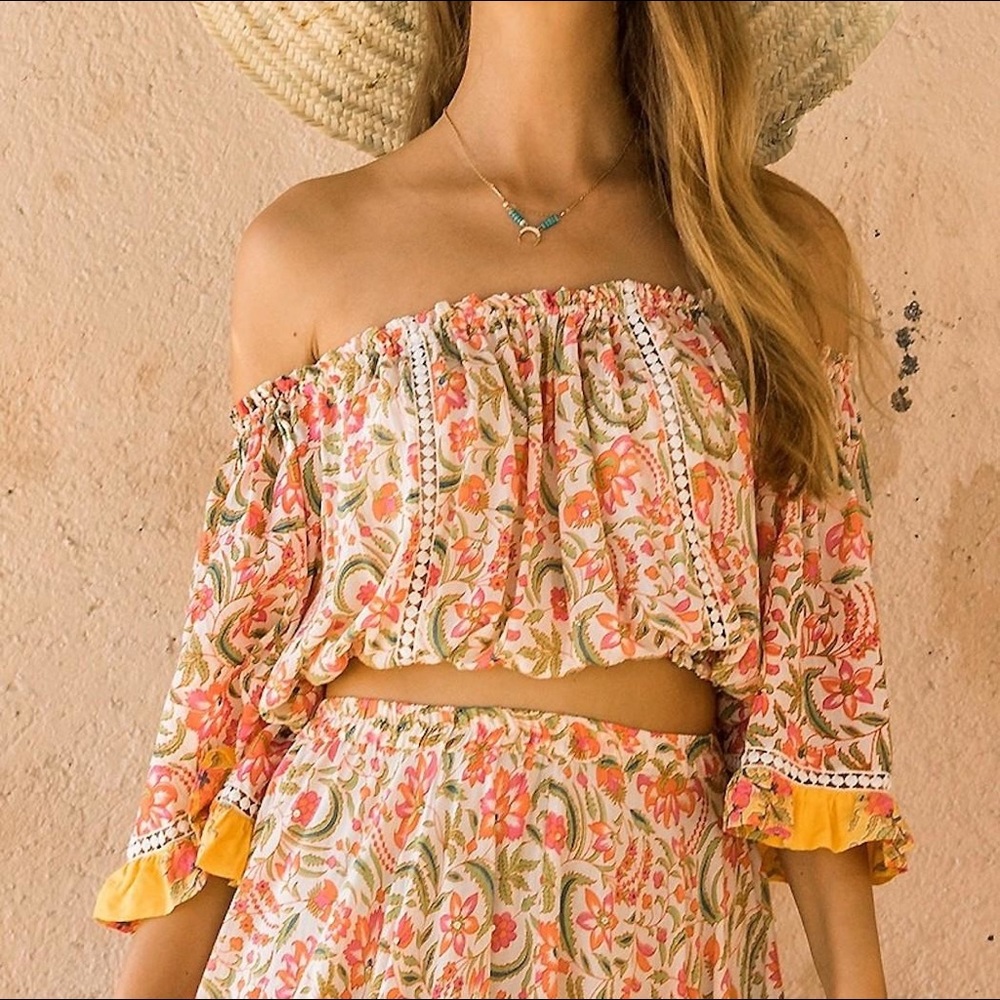 Miss June Cropped Off Shoulder Crochet Top